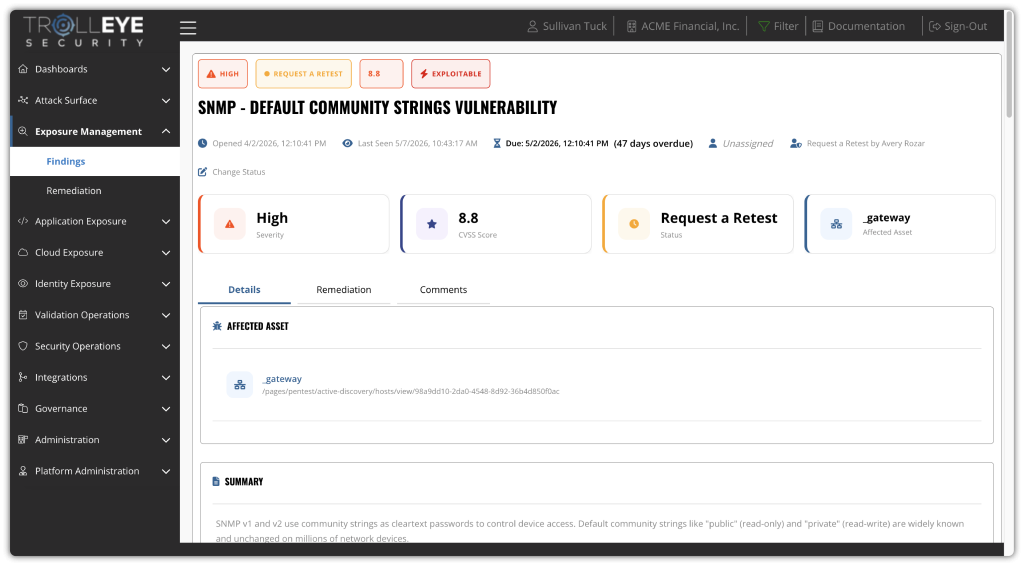 TrollEye platform — Finding validation detail
